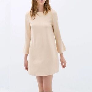 Zara Bell Sleeve cream shift dress size xs pale pink mini dress women’s
